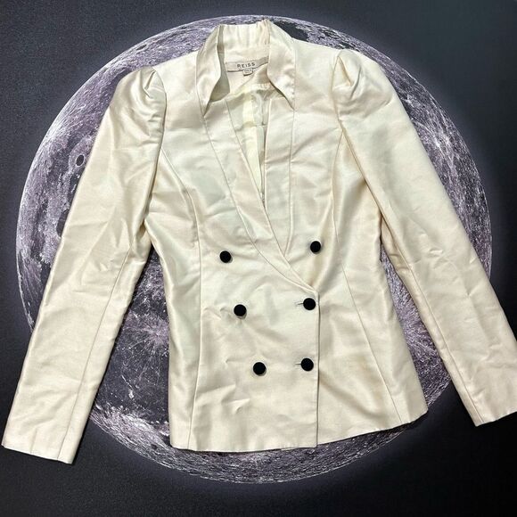 Reiss Ivory Wool & Silk Blend Double Breasted Long Sleeve Blazer SIZE XS - Picture 1 of 8